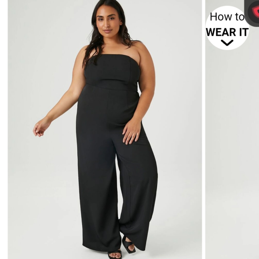 Black Rayon Strapless Halter Jumpsuit